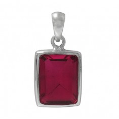 Rectangular Rebellite Crystal Pendant, Sterling Silver