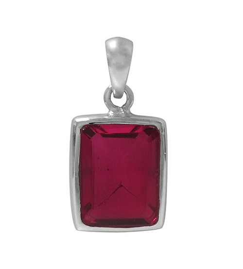 Rectangular Rebellite Crystal Pendant, Sterling Silver