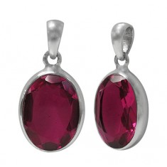 Oval Rubellite Crystal Pendant, Sterling Silver