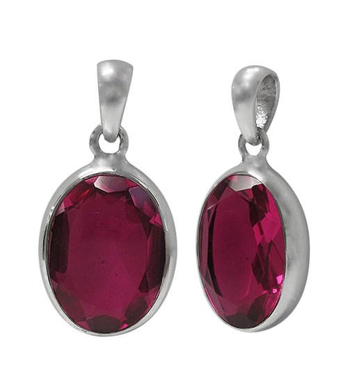 Oval Rubellite Crystal Pendant, Sterling Silver