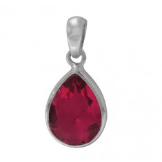 Teardrop Rubellite Crystal Pendant, Sterling Silver