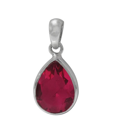 Teardrop Rubellite Crystal Pendant, Sterling Silver