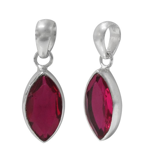 Marquise Rubellite Crystal Pendant, Sterling Silver