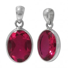 Oval Rubellite Crystal Pendant, Sterling Silver