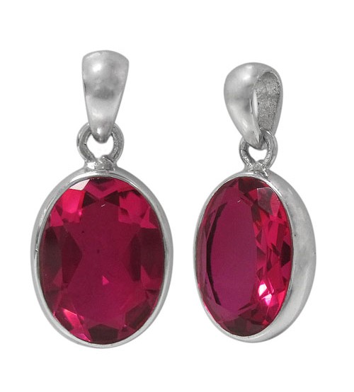 Oval Rubellite Crystal Pendant, Sterling Silver