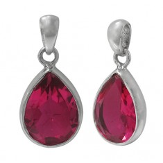 Teardrop Rubellite Crystal Pendant, Sterling Silver