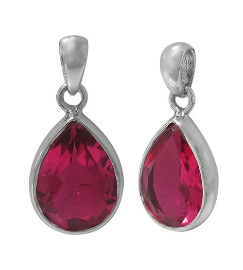 Teardrop Rubellite Crystal Pendant, Sterling Silver