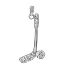 Golf Club & Ball Crystal Pendant, Sterling Silver