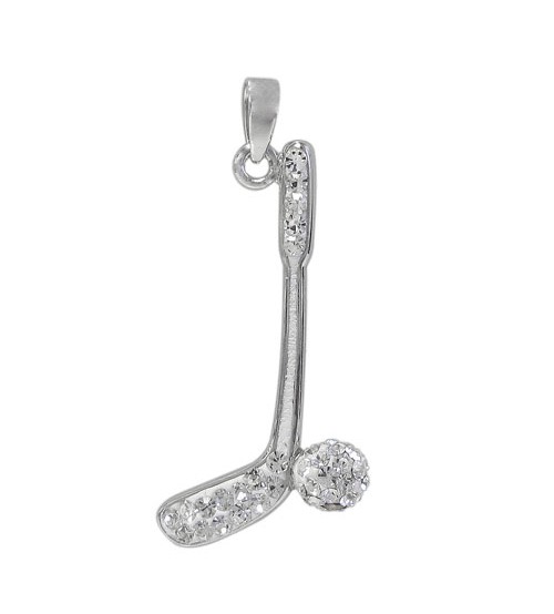 Golf Club & Ball Crystal Pendant, Sterling Silver