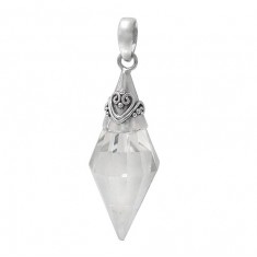 Diamond Shaped Crystal Pendant, Sterling Silver