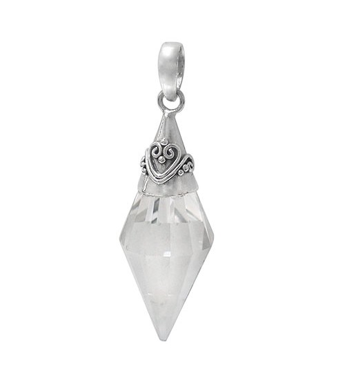 Diamond Shaped Crystal Pendant, Sterling Silver