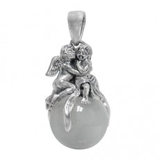 Ball & Angel Crystal Pendant, Sterling Silver
