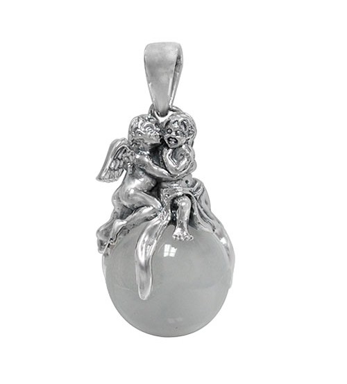 Ball & Angel Crystal Pendant, Sterling Silver