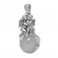 Ball & Angel Crystal Pendant, Sterling Silver