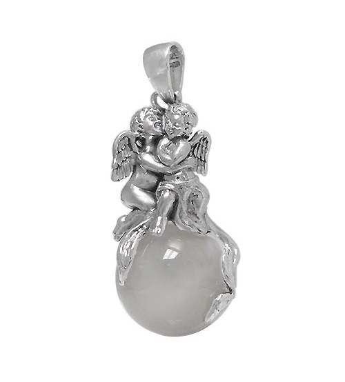 Ball & Angel Crystal Pendant, Sterling Silver