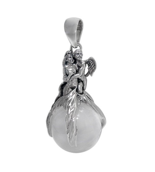 Unique Ball Crystal Pendant, Sterling Silver