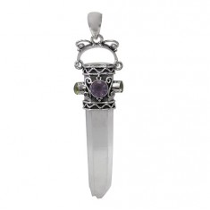 Icicle Crystal & Amethyst Pendant, Sterling Silver