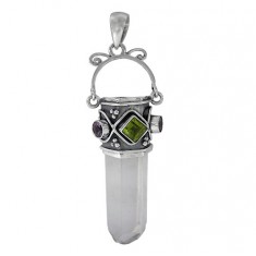 Icicle Crystal & Peridot Pendant, Sterling Silver