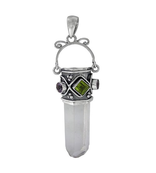 Icicle Crystal & Peridot Pendant, Sterling Silver