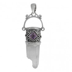 Icicle Crystal & Amethyst Pendant, Sterling Silver
