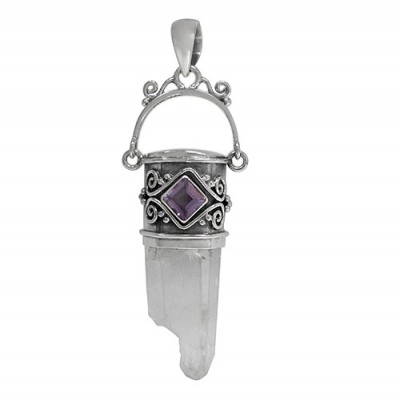 Icicle Crystal & Amethyst Pendant, Sterling Silver