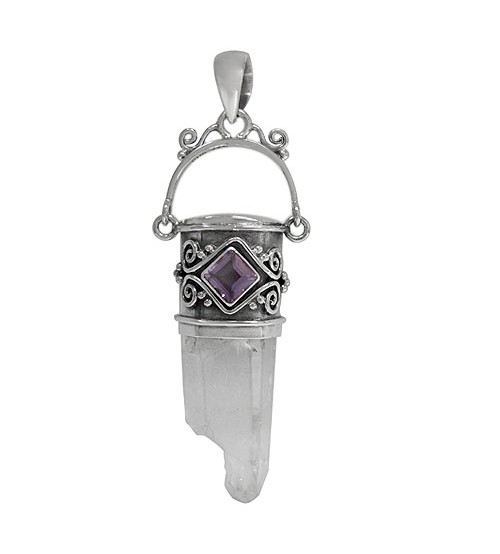 Icicle Crystal & Amethyst Pendant, Sterling Silver