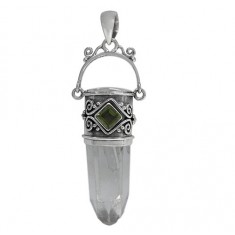 Icicle Crystal & Peridot Pendant, Sterling Silver