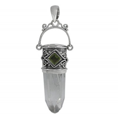 Icicle Crystal & Peridot Pendant, Sterling Silver