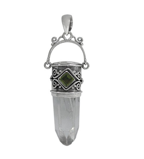 Icicle Crystal & Peridot Pendant, Sterling Silver