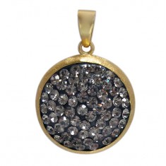 Gold Plated Round Crystal Pendant, Sterling Silver