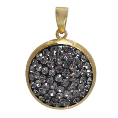 Gold Plated Round Crystal Pendant, Sterling Silver