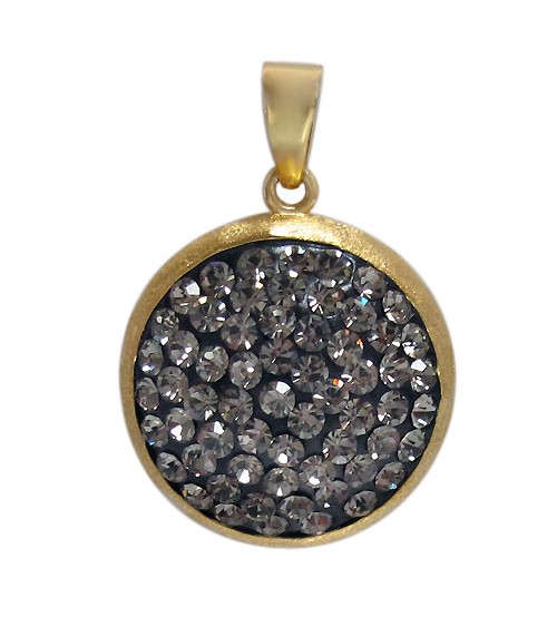 Gold Plated Round Crystal Pendant, Sterling Silver