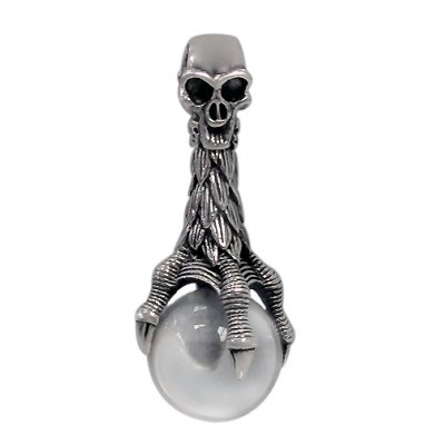 Ball & Skull Crystal Pendant, Sterling Silver