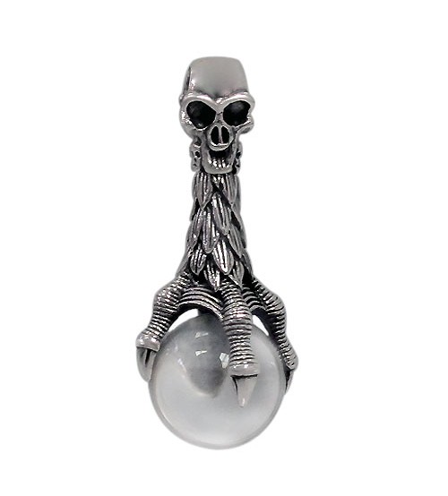 Ball & Skull Crystal Pendant, Sterling Silver