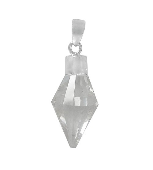 Diamond Shaped Crystal Pendant, Sterling Silver