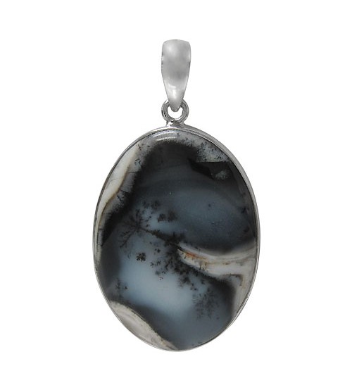 Oval Dendrite Pendant, Sterling Silver