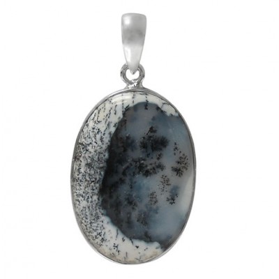Oval Dendrite Pendant, Sterling Silver