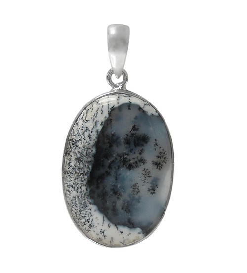 Oval Dendrite Pendant, Sterling Silver