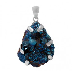 Free Form Blue Druzy Stone Pendant, Sterling Silver