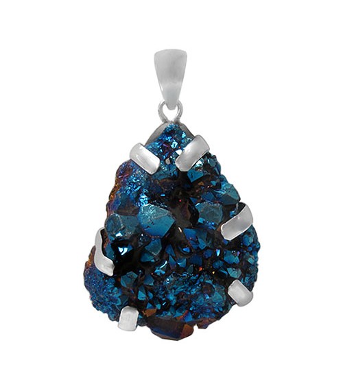 Free Form Blue Druzy Stone Pendant, Sterling Silver