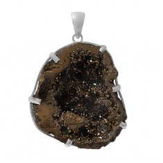 Free Form Gold Druzy Stone Pendant, Sterling Silver