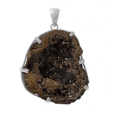 Free Form Gold Druzy Stone Pendant, Sterling Silver