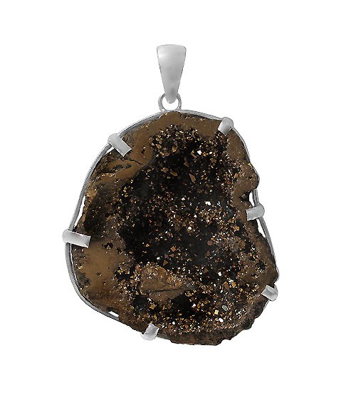 Free Form Gold Druzy Stone Pendant, Sterling Silver