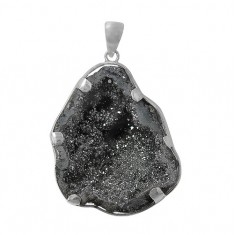 Free Form Silver Druzy Stone Pendant, Sterling Silver