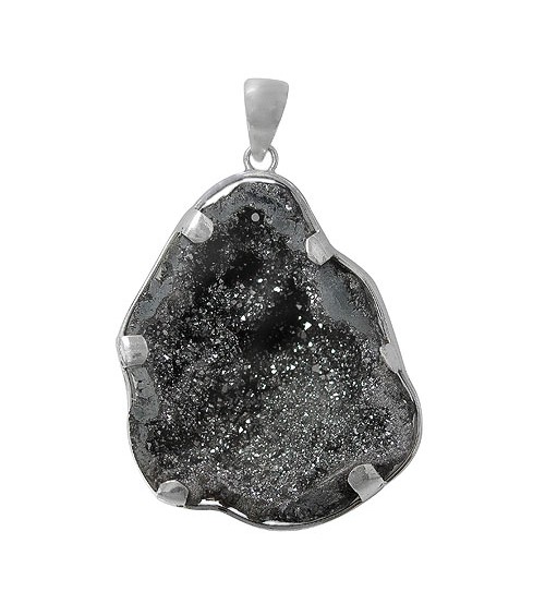 Free Form Silver Druzy Stone Pendant, Sterling Silver