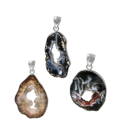 Free Form Druzy Stone Pendant, Sterling Silver