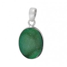 Oval Green Druzy Stone Pendant, Sterling Silver