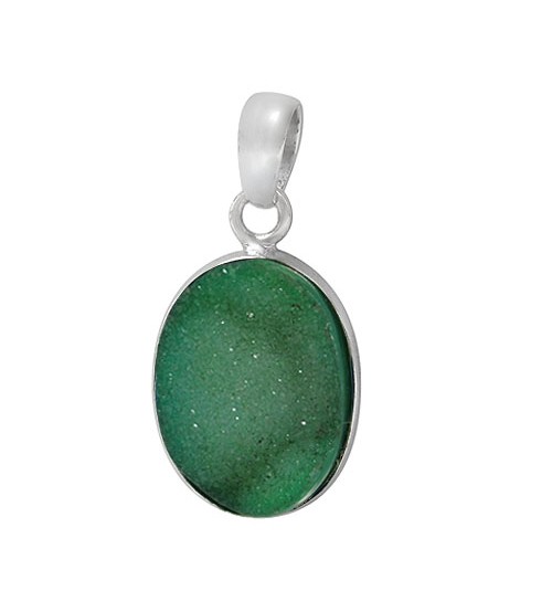 Oval Green Druzy Stone Pendant, Sterling Silver