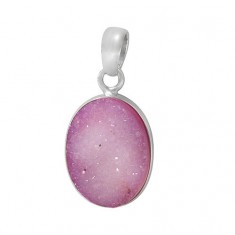 Oval Purple Druzy Stone Pendant, Sterling Silver