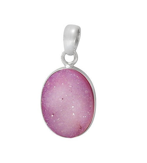 Oval Purple Druzy Stone Pendant, Sterling Silver